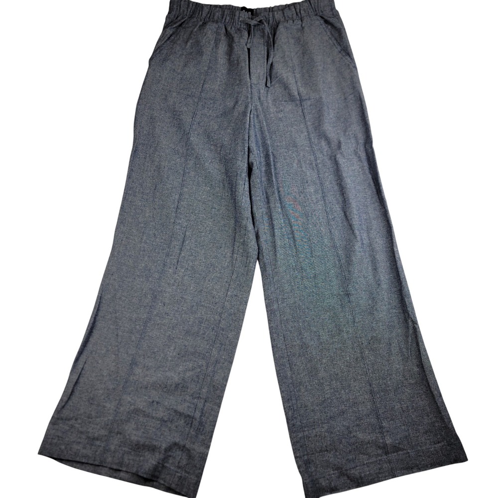 Gap Womens Blue Linen Rayon Blend Wide Leg Drawstring Pants Size M Pintuck